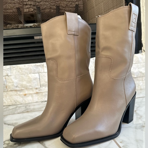 Franco Sarto Womens Valor Leather Square Toe Mid-Calf Boots - Picture 5 of 6